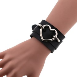 punk pu leather love ring silver