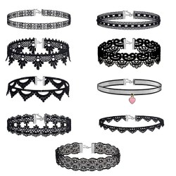 n300 9pcs black lace gothic lace collars