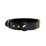 Genuine Leather Supple Dog Collar with Airtag Case - Black