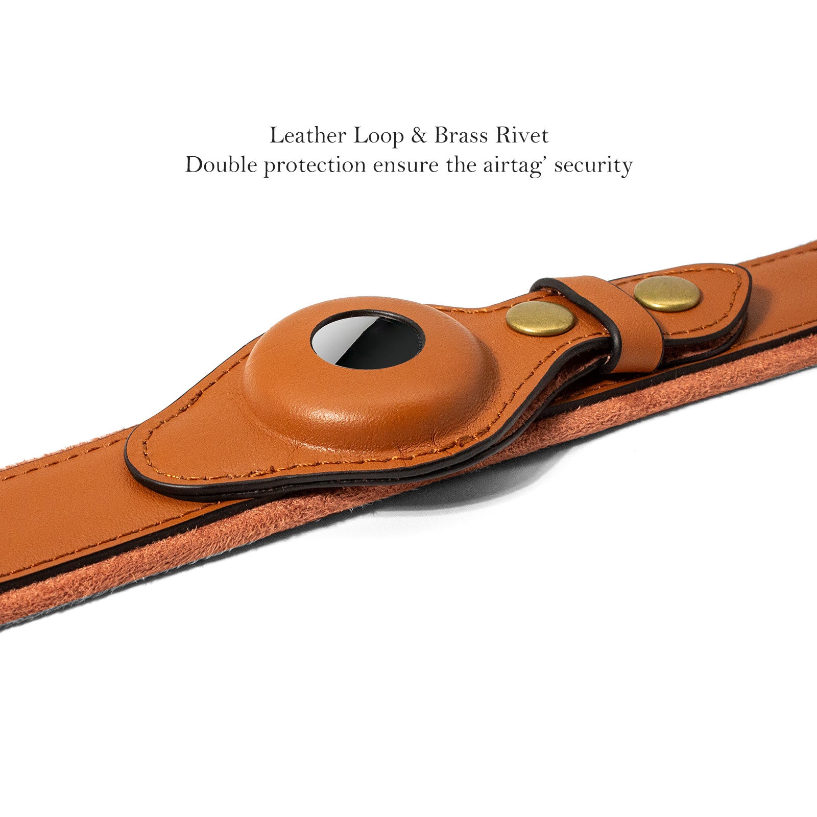 Genuine Leather Supple Dog Collar with Airtag Case - Brown - Image 5