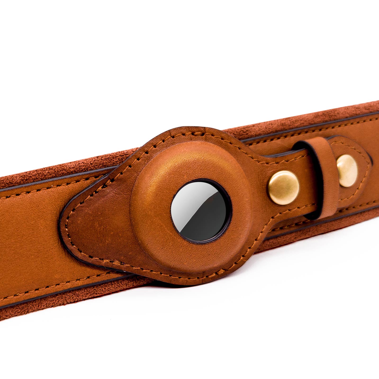 Genuine Leather Supple Dog Collar with Airtag Case - Brown - Image 4