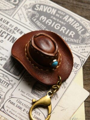 Handmade Leather Cowboy Hat Keychain
