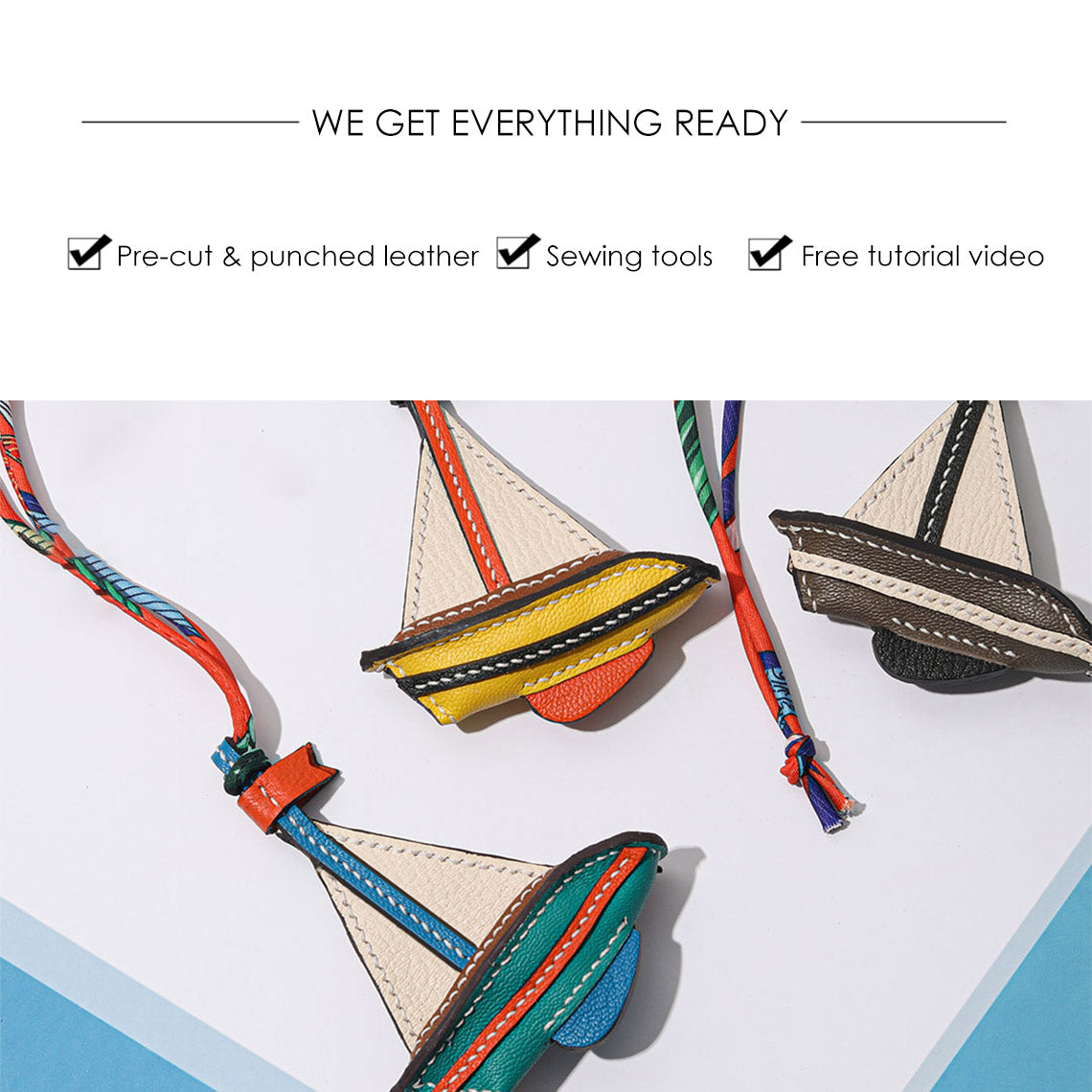 G8activist® Sheep Leather Sailboat Keychain Charm DIY Kits - Image 2