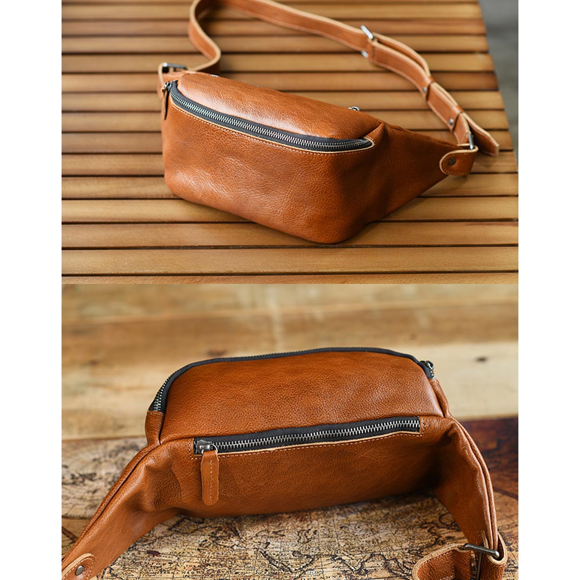 Vegetable Tanned Leather Men Fanny Pack Bag - Image 3