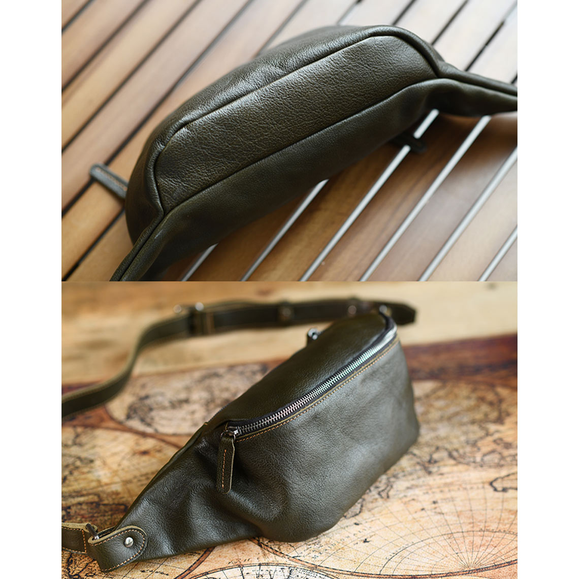 Vegetable Tanned Leather Men Fanny Pack Bag - Image 6
