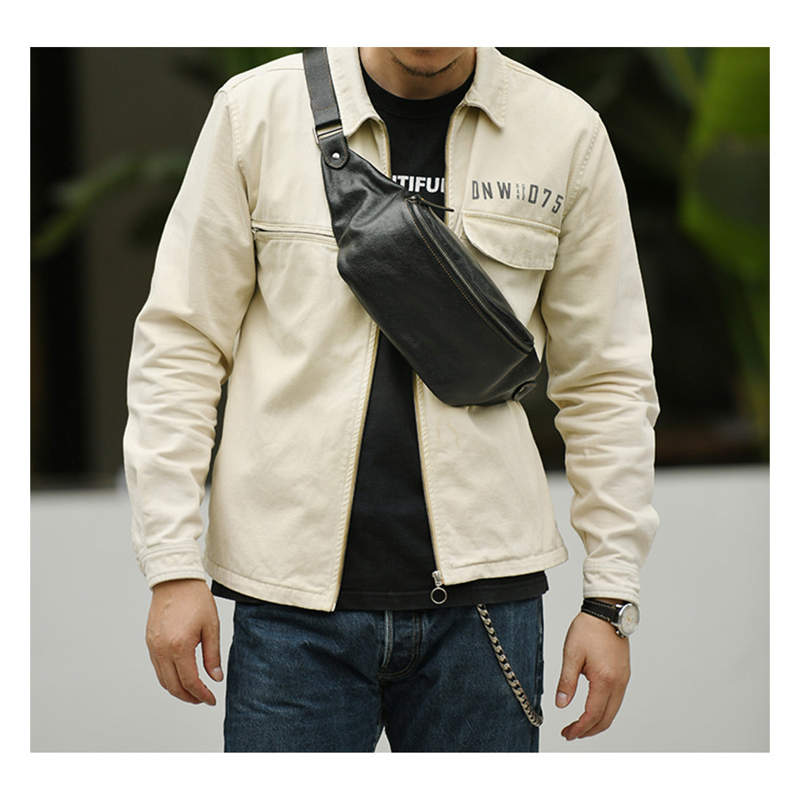 Vegetable Tanned Leather Men Fanny Pack Bag - Image 11