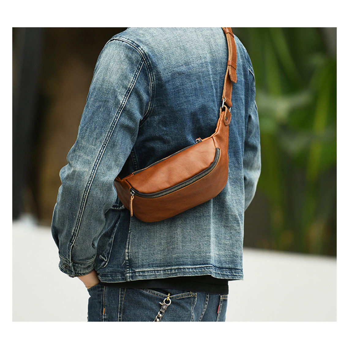 Vegetable Tanned Leather Men Fanny Pack Bag - Image 2