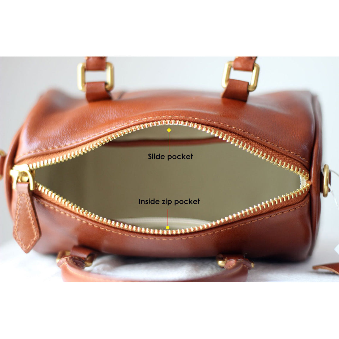 Vegetable Tanned Leather Small Boston Handbag - Image 4