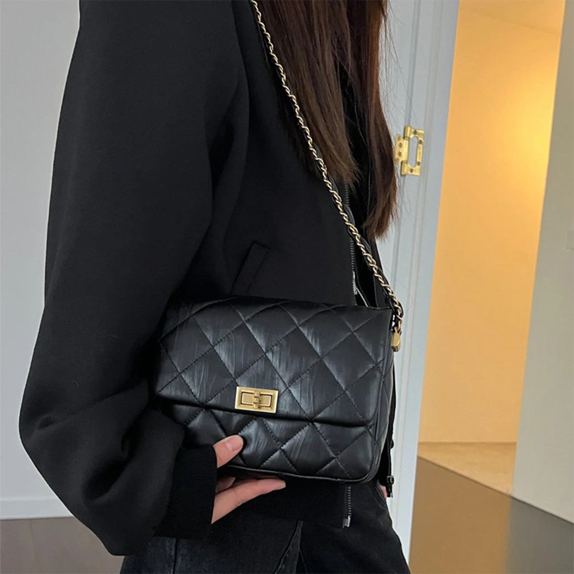 Top Grain Leather Chic Quilted Flap Bag - Image 3