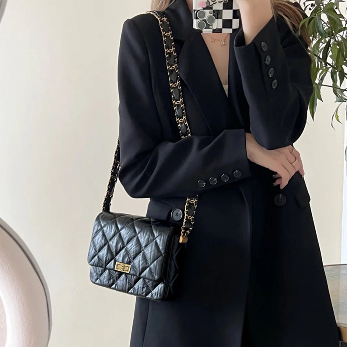 Top Grain Leather Chic Quilted Flap Bag - Image 10