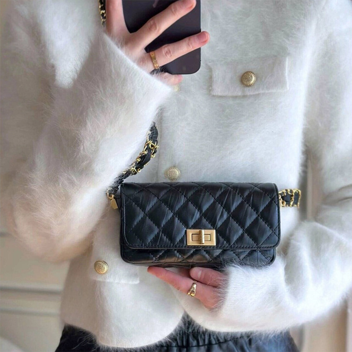 Top Grain Leather Chic Quilted Flap Bag - Image 11