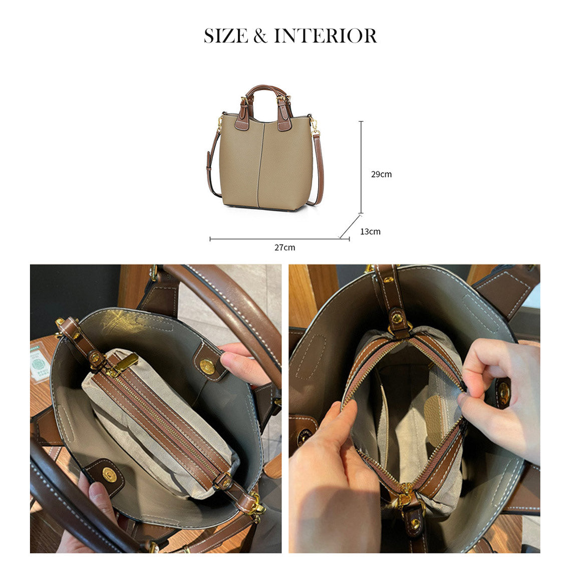Top Grain Leather Top Handle Bucket Bag - Image 3