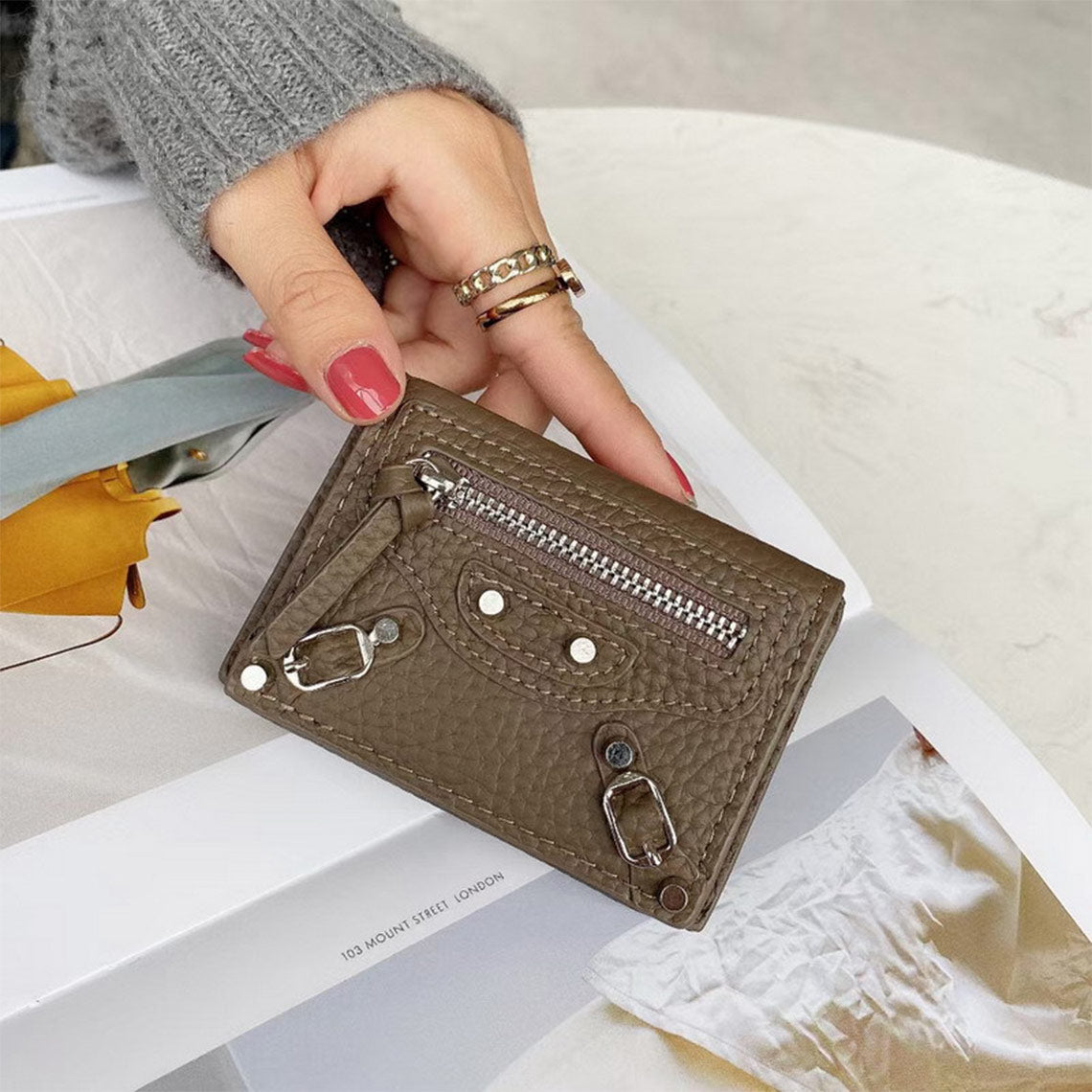 Top Grain Leather Trifold Wallet for Women - Image 11