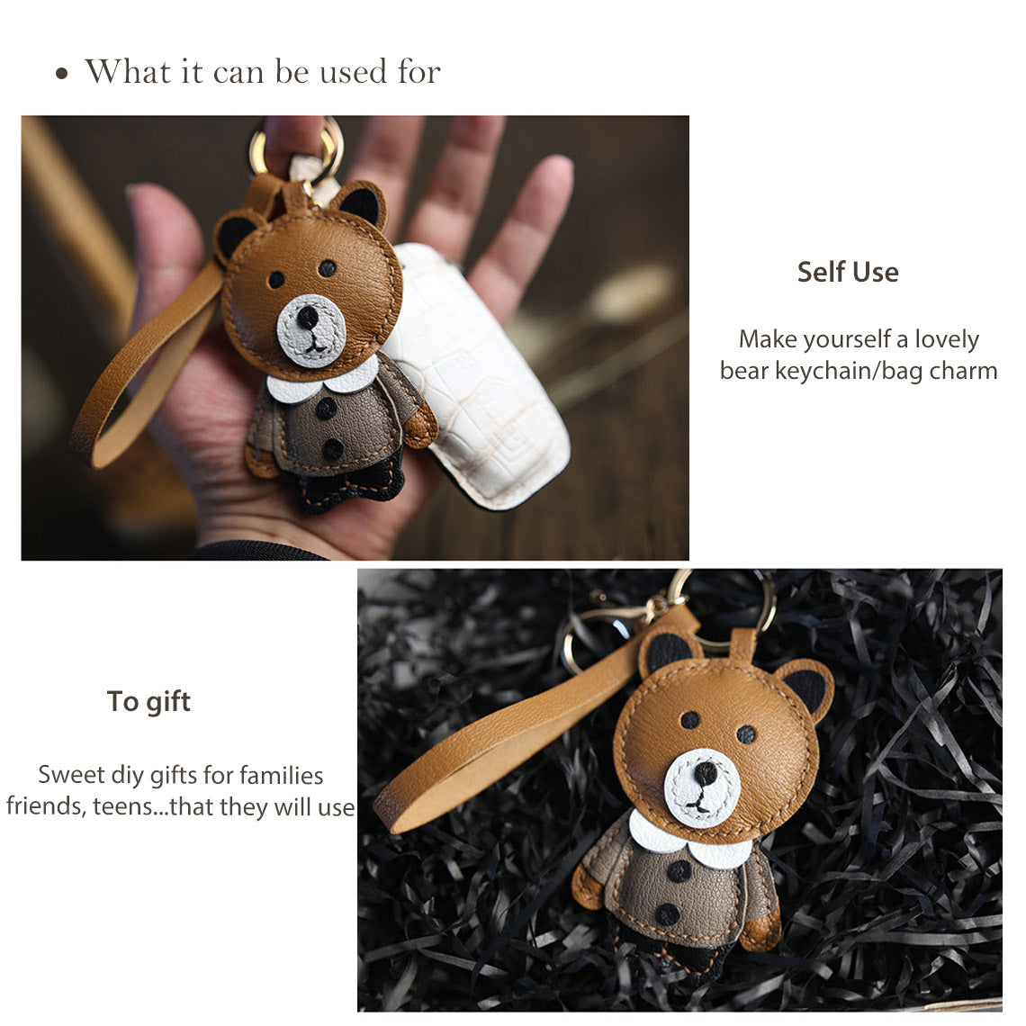 G8activist® Leather Brown Bear Keychain Charm DIY Kit - Image 4