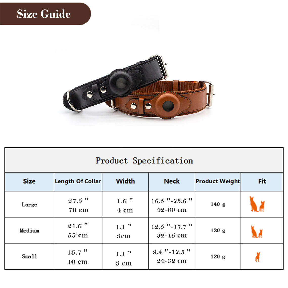 Vegan Leather Dog Collar with Airtag Case - Brown - Image 7