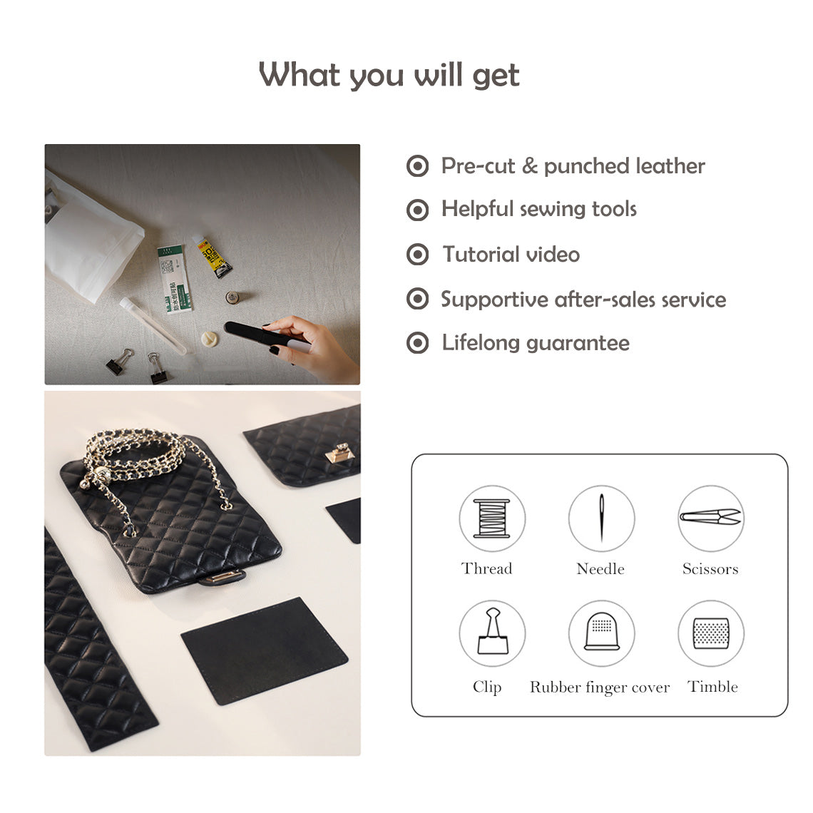 G8activist® Top Grain Leather Small Quilted Chain Bag DIY Kit - Image 4