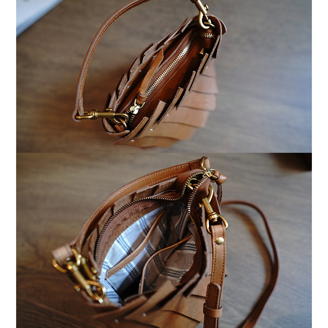 Vegetable Tanned Leather Design Shell Handbag - Image 4
