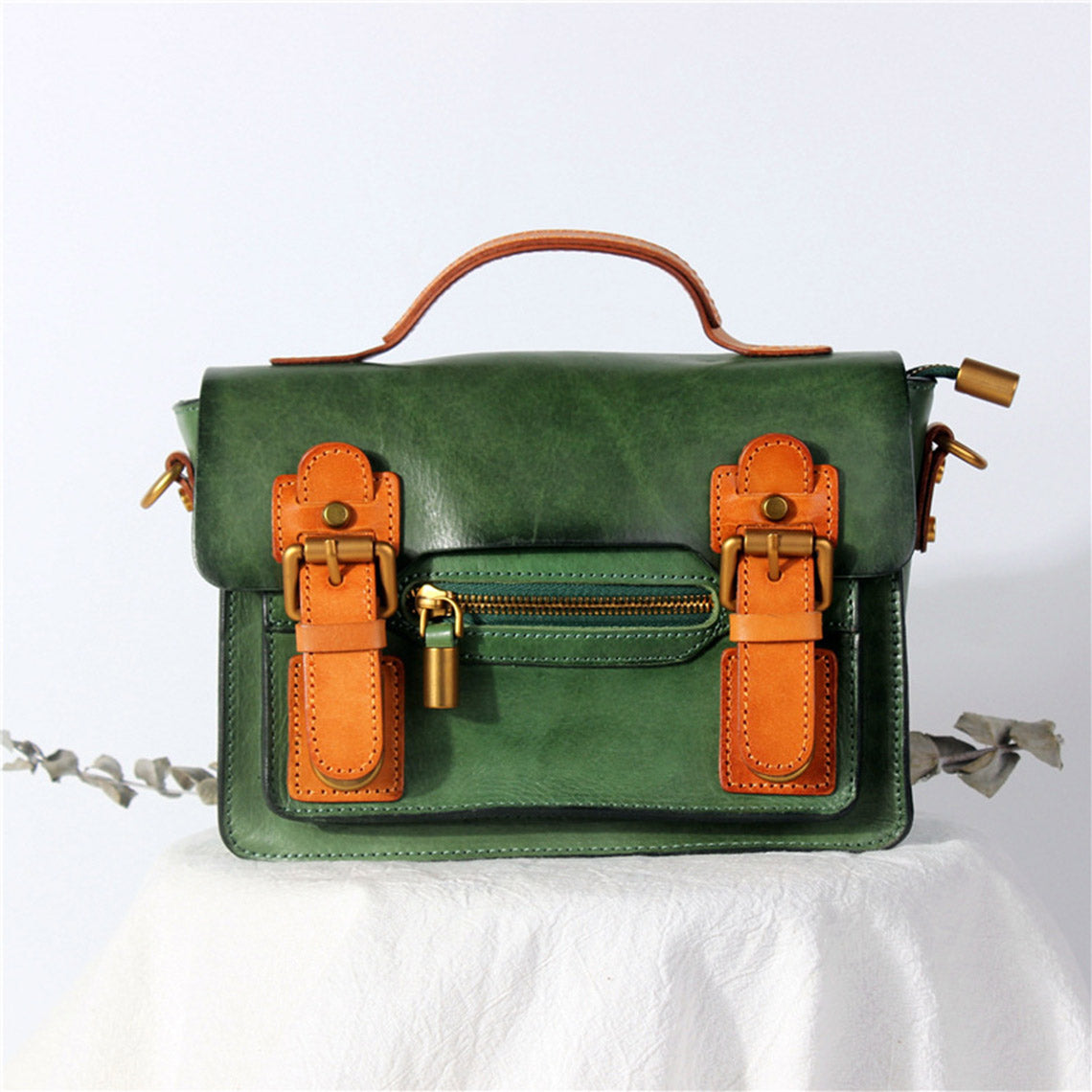 Vegetable Tanned Leather Vintage Women Satchel Bag - Image 11
